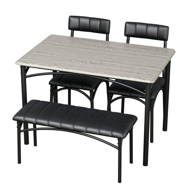 4-Piece Dining Table Set for 4 with Upholstered Chairs & Bench, Wood Kitchen Table Set for Small Space, Apartment
