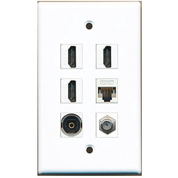 RiteAV - 3 HDMI 1 Port Coax Cable TV- F-Type 1 Port Toslink 1 Port Cat5e Ethernet Wall Plate - White