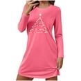 thumbnail image 2 of FDGIU Women's Christmas Nightgown Long Sleeve - Cute Graphic Print Loose Crewneck T-Shirt Dress, Holiday Sleepwear & House Coat, 2 of 6