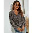 thumbnail image 6 of LOMON Women's Casual Puff Long Sleeve Tunic Tops V-Neck Pleated Flare Blouse T-Shirts with Smocked Cuffs, 6 of 7