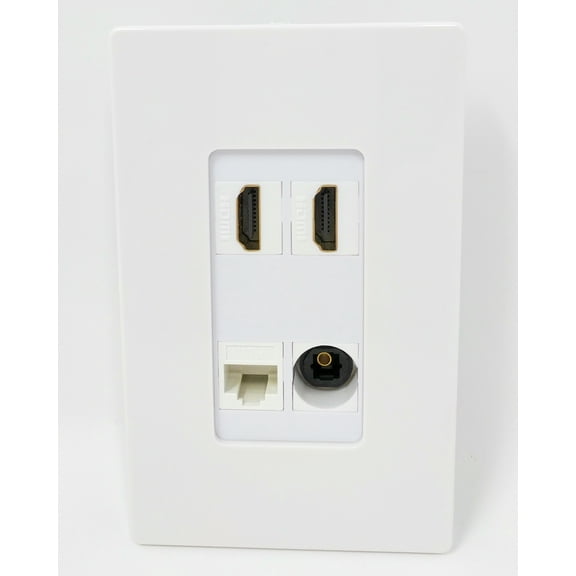 RiteAV - 2 Port HDMI 1 Port Toslink 1 Port Cat6 Ethernet White Wall Plate Screwless Decorative