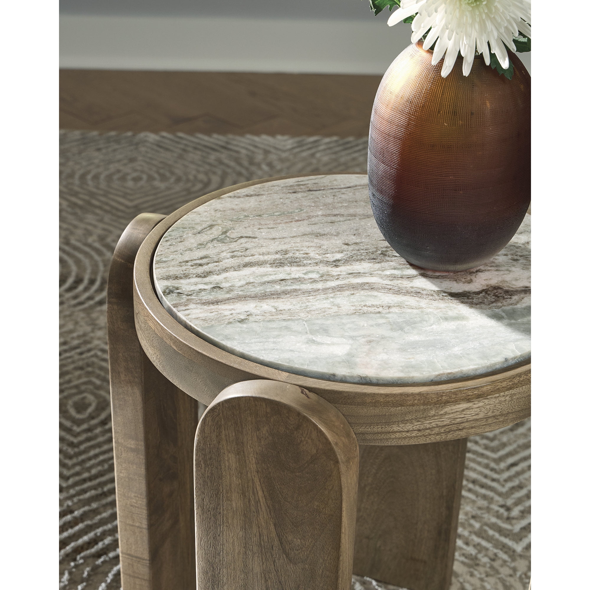 Signature Design by Ashley Gavrilley Accent Table with Natural Marble Top, Light Gray Mango Wood and Arched Leg Design
