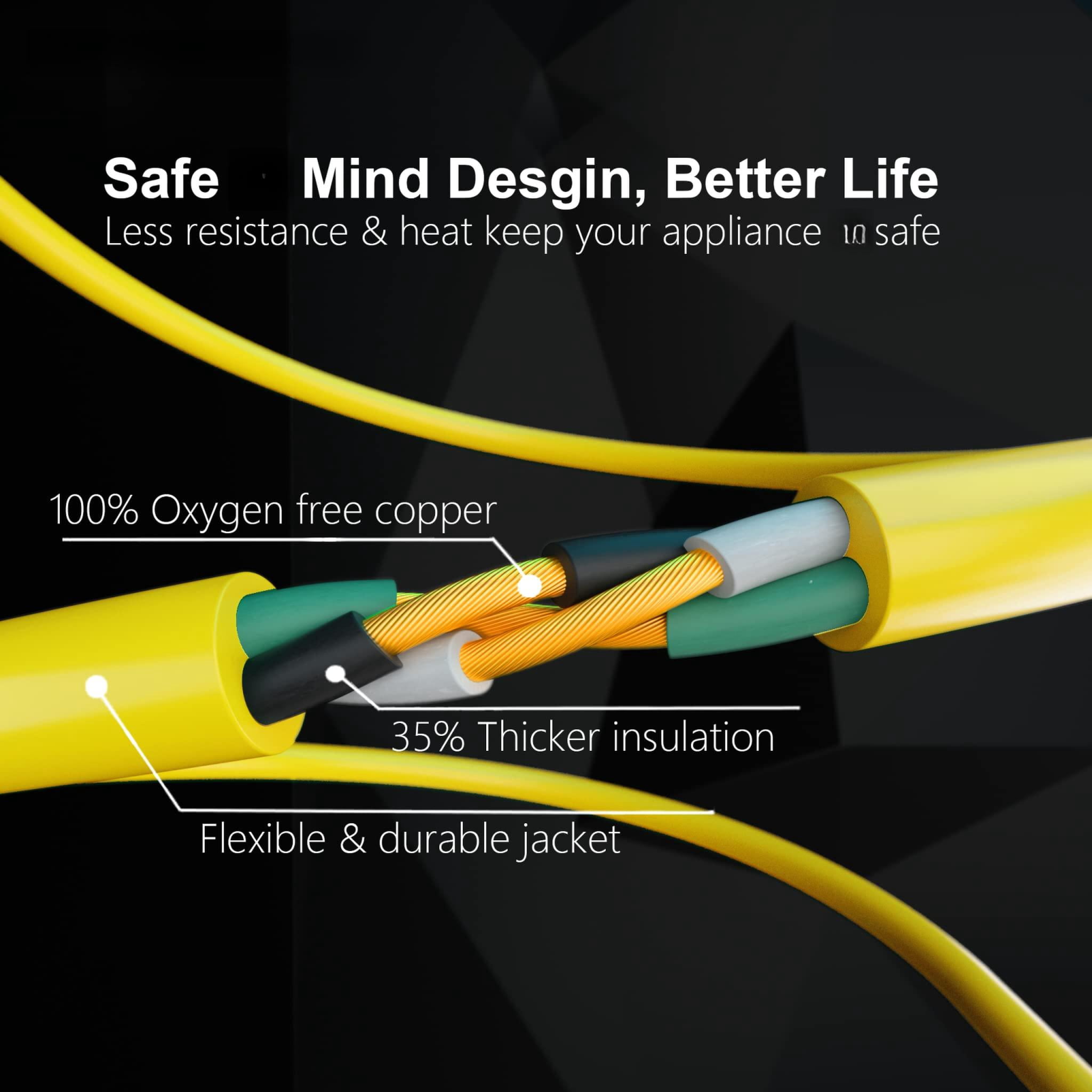 25 Ft 14/3 Gauge Heavy Duty Outdoor Extension Cord Waterproof With Lighted  Flexible Cold Weather 3 Prong Electric Outside 15a 1875w 125v 14awg Sjtw Yellow Etl Listed