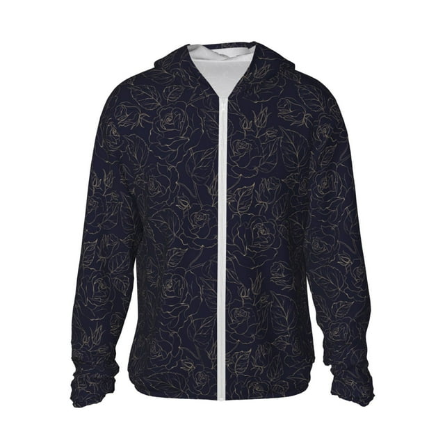 Saiise Beautiful Roses Pattern Sun Protection Hoodie for Men and Women, Lightweight Quick-Dry Windproof with Hood and Zip-3X-Large