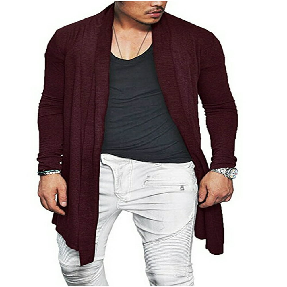 Men Casual Sweater Slim Fit Long Sleeve Knitted Cardigan Solid Coat ...