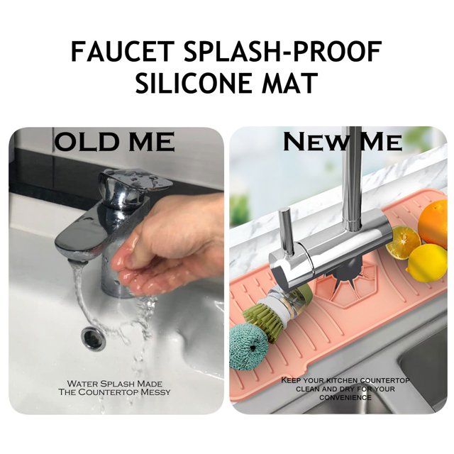 Grifo de silicona para cocina, alfombrilla absorbente para fregadero, protector contra olores contra salpicaduras de agua (rosa)