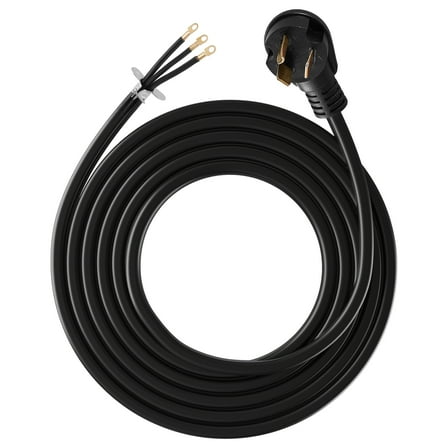KFFKFF 10 ft Dryer Power Cord, 3-Prong NEMA 10-30P Appliance Cable with Eyelet Connectors, 125V/250V, SDRT 10AWG/3C, 30A, Copper Wire with PVC Tie, Suitable for Indoor & Outdoor Applications