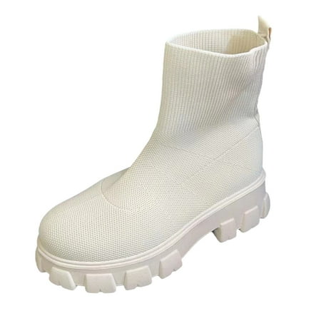 

TAIAOJING Women s Ankle Boots Mid Calf Boots Comfortable Autumn And Winter Platform Flat Heel Pullover Solid Color