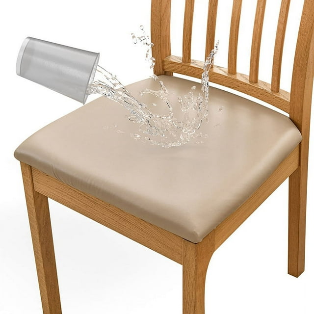 Nvzi Fundas de asiento de cuero sintético impermeables para sillas de comedor, paquete de 2 fundas para asientos de sillas de comedor,14,17 a 18,89 pulgadas (caqui)