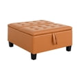 thumbnail image 6 of Charlotte 35 Inch Large Square Storage Ottoman Bench, Tufted Upholstered Lift Top Coffee Table Ottoman with Storage, Oversized Storage Ottomans, Toy Box, Air Leather Footrest for Living Room – Caramel, 6 of 15