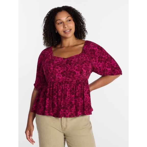 Terra & Sky Women's Plus Peplum Sweetheart Top, Sizes 0X-5X