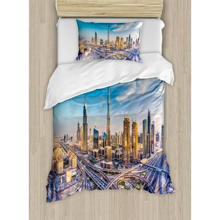 City Duvet Cover Set Panoramic View Of Dubai Arabian Cityscape