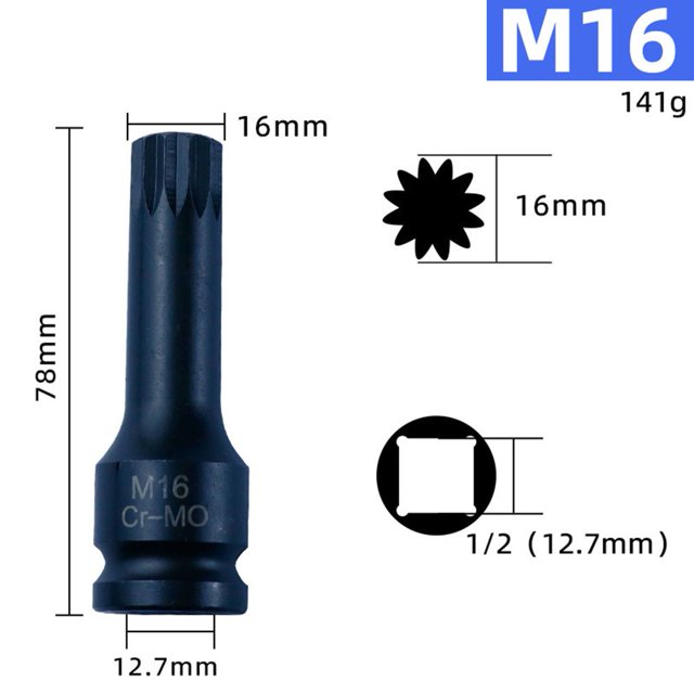 Clé à Molette 3 Pouces M5-M19 1/2 Pouce Adaptateur 12 Points Embout Tournevis Outils de Réparation Maison M16