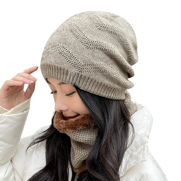 Unisex Casual Slouchy Beanie Set - Plush Knit Hat And Neck Warmer Combo, Ear Flap Warm Stocking Stuffers, Winter Gifts For Men Women Cold Weather Christmas Gifts for Teens