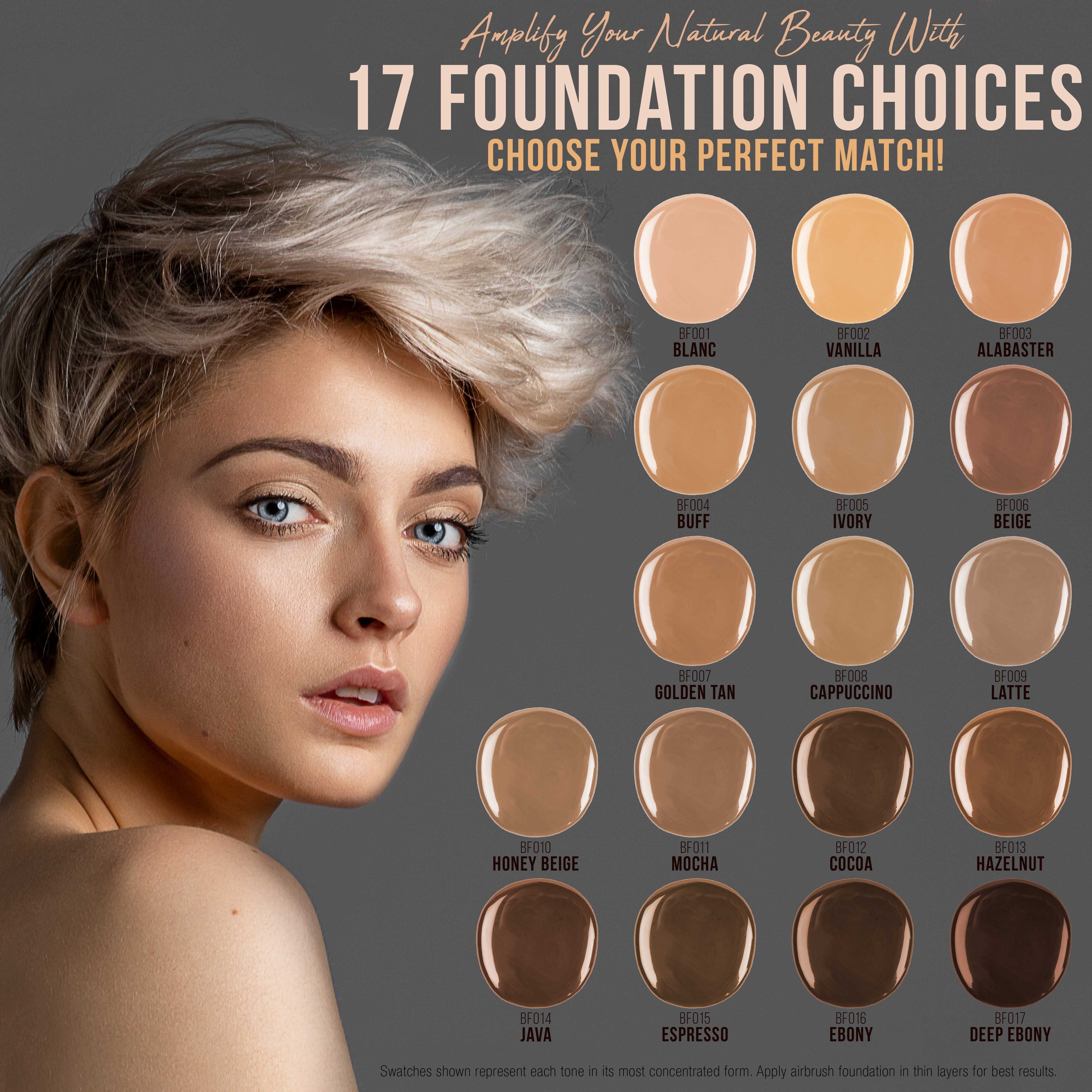 Belloccio 17 SHADE Airbrush Makeup FOUNDATION SET Fair Medium Tan Dark Face Kit
