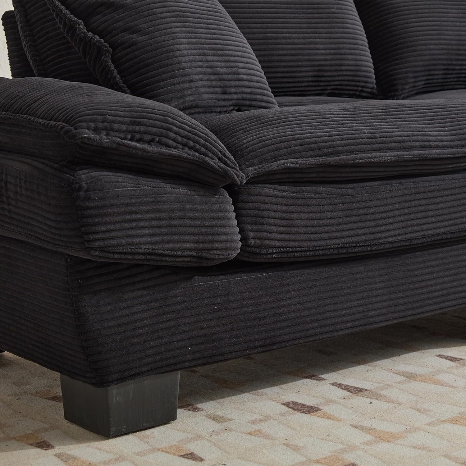 AENKYO 84" Corduroy Loveseat Sofa with Pillows, Modern 2-Seater Couch for Living Room,Black