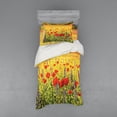 thumbnail image 2 of Ambesonne Flower Bedding Set 4 Pcs, Field with Poppies Farm, Queen, Yellow Red Green, 2 of 3