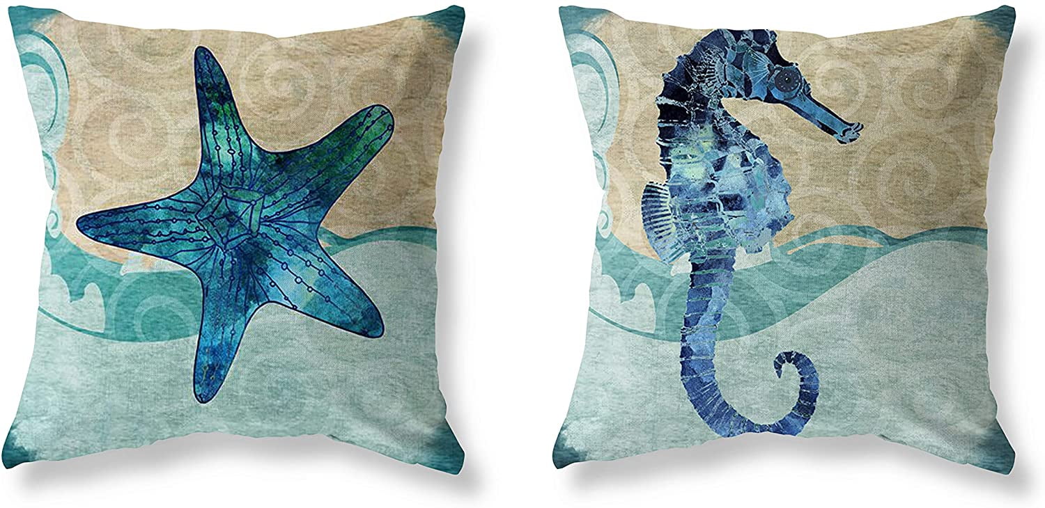 Sea Beach Starfish Cotton Linen Pillow Case Sofa Cushion Cover Home Decor 18x18" 
