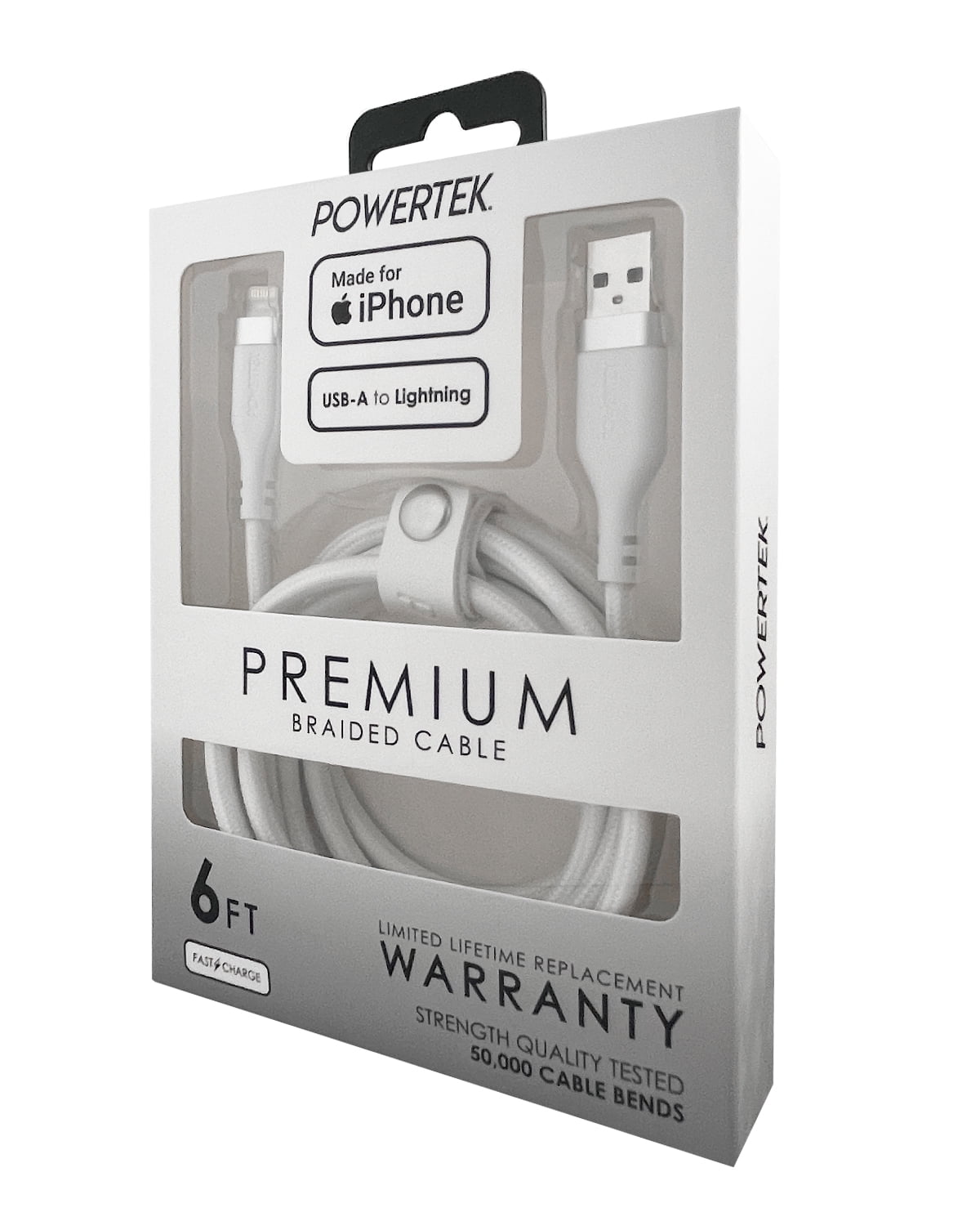 Liquipel Powertek iPad & iPhone Lightning Charger Cable, Fast Charging 6ft MFI, Premium White