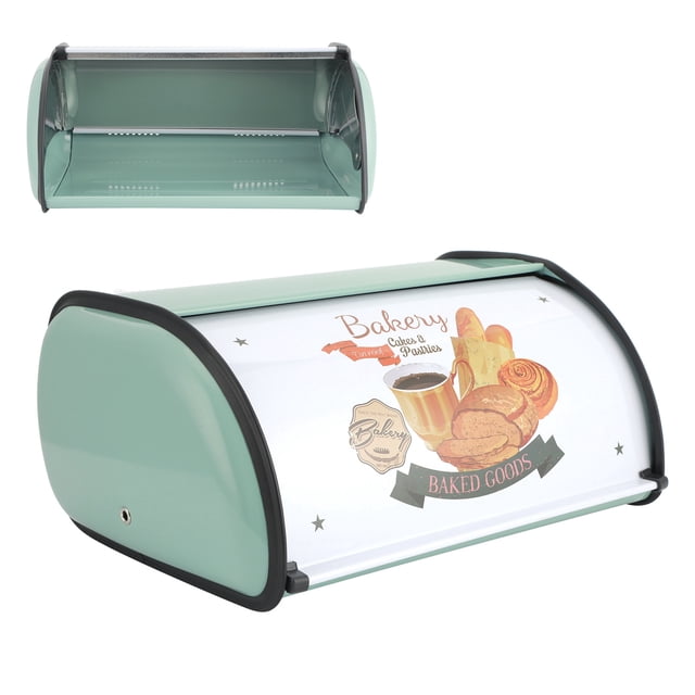 Boîte à pain en métal pour comptoir de cuisine, organisateur de stockage de coin de grande capacité avec motif décoratif, résistant à la rouille et odeur - rouge, vert