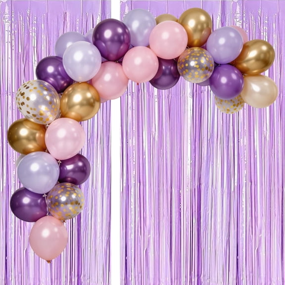 60Pcs 12 Inch Macaron Pink Purple Metallic Gold Purple Gold Confetti Balloons and 2 Pack Light Purple Streamer 3.2 x 6.56 FT for Birthday Wedding Baby Bridal Shower Party Decorations