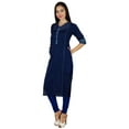 thumbnail image 3 of Bimba Women Kurti 3/4 Sleeve Casual Kurta With Pockets Straight Tunic Blouse, 3 of 9