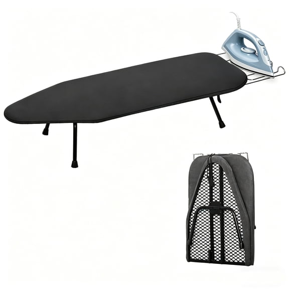 Small Tabletop Ironing Board, Heavy Duty Metal Panel Iron Board with Iron Rest, 8mm Thicken Cotton Padding and  Heat Resistant Cover, 31.5"x11.8"x6.2"
