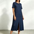 thumbnail image 5 of Levmjia Women's Summer Dress Short Sleeve Crew Neck Side Pocket Casual A Line Midi Dress with Side Slit Loose Fit Solid Color Day Dresses, 5 of 6