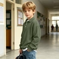 thumbnail image 5 of YUANxueke Kids Button Up Collared Waffle Shirts, Boys Fashion Pullover Sweatshirts, Casual Solid Comfy Tops,Army Green,3 Years, 5 of 8