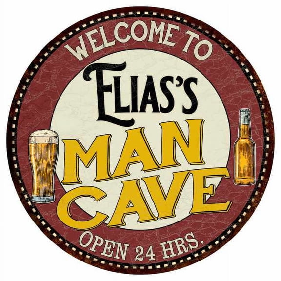 Elias's Man Cave 14" Round Metal Sign Kitchen Bar Wall Decor 100140035160