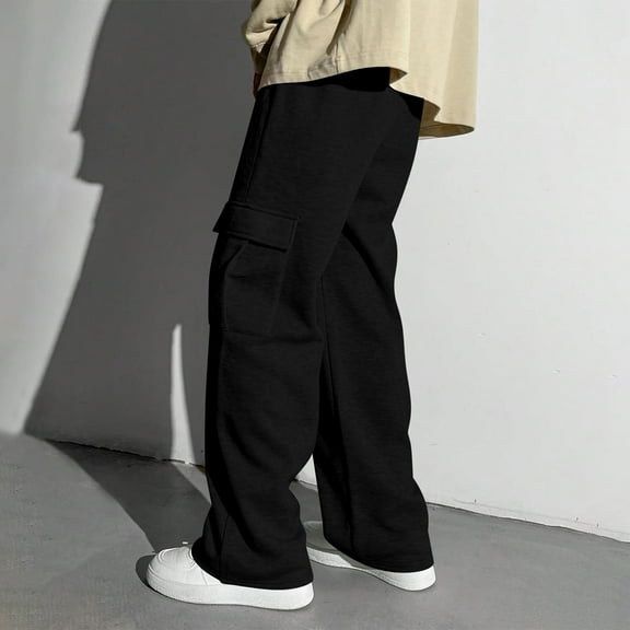 Boys Sweatpants Trendy Elastic Waist Athletic Pantss Comfy Spring Casual Trousers With Pocket Black