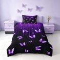 thumbnail image 2 of Homewish Purple Butterfly Twin Duvet Cover for Girls, Glitter Stars Twin Bedding, Black Reversible, 2 Pieces 1 Duvet Cover and 1 Pillowcase, 2 of 5