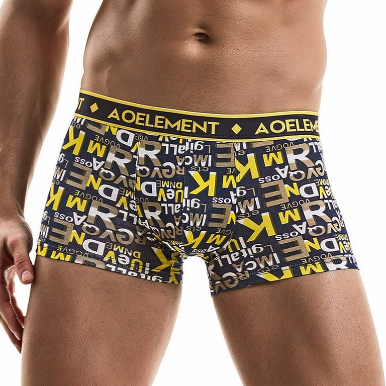 YDKZYMD Mens Boxers Briefs Clearance Plus Size Nylon Graphic Printed Trunks  for Men Yellow L 