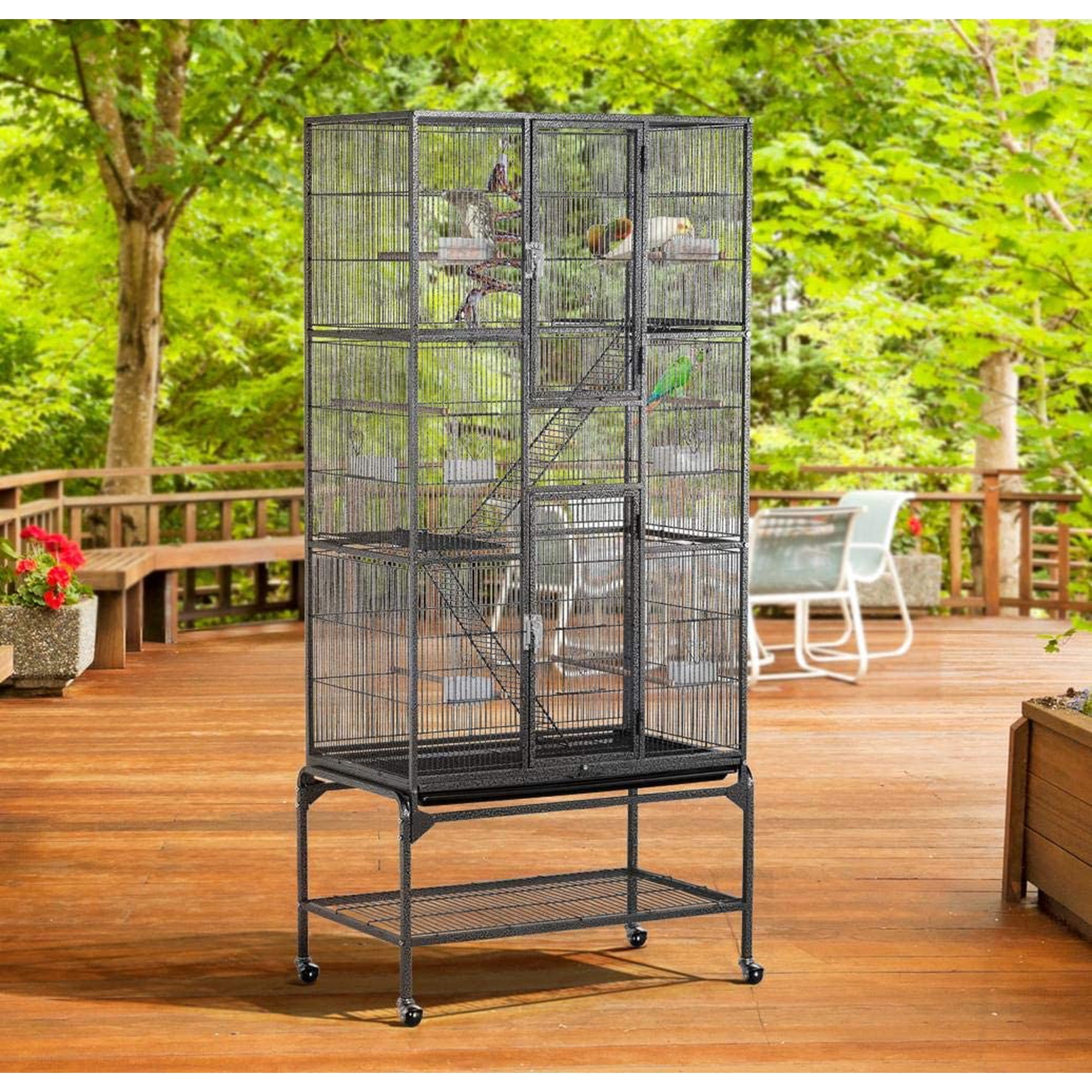 69-Inch Extra Large Bird Cage Metal Parrot Cage for Mid-Sized Parrots Cockatiels Conures Parakeets Lovebirds Budgie Finch, Black