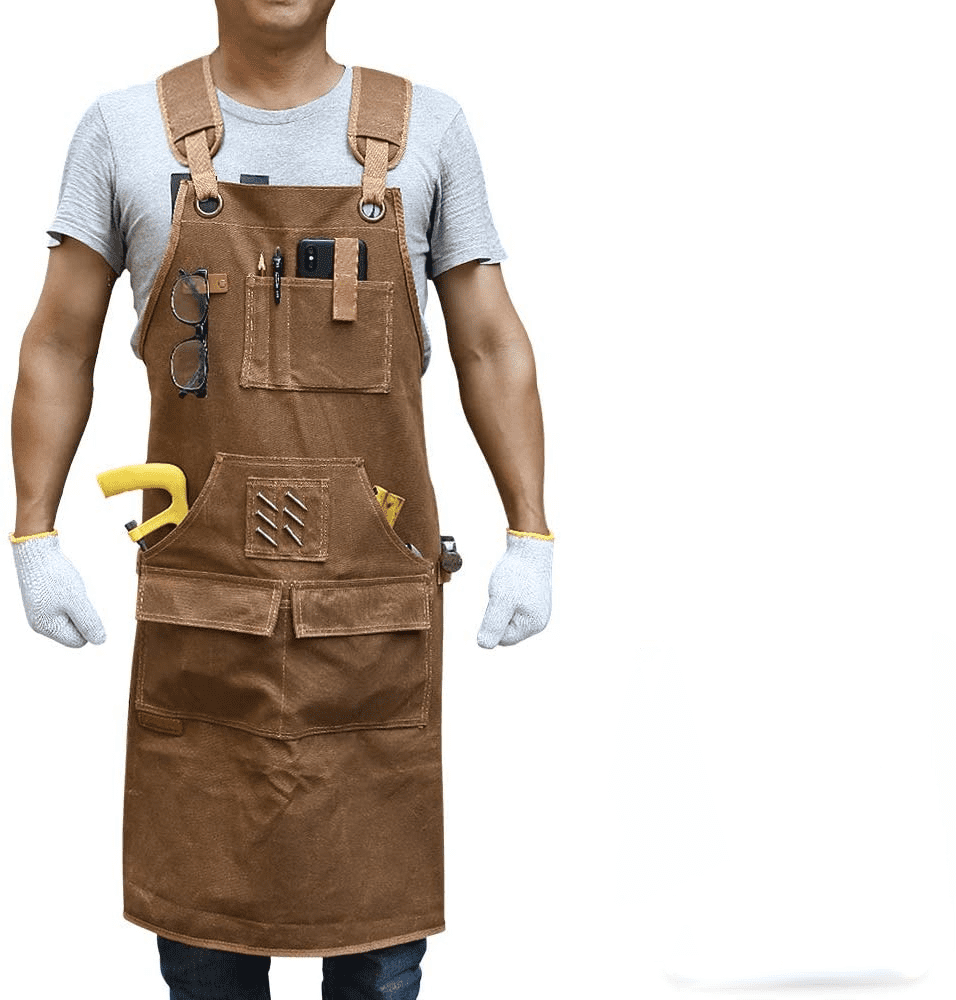 Waxed Canvas Work Shop Apron With Tool Pockets Heavy Duty for Woodworking Black 