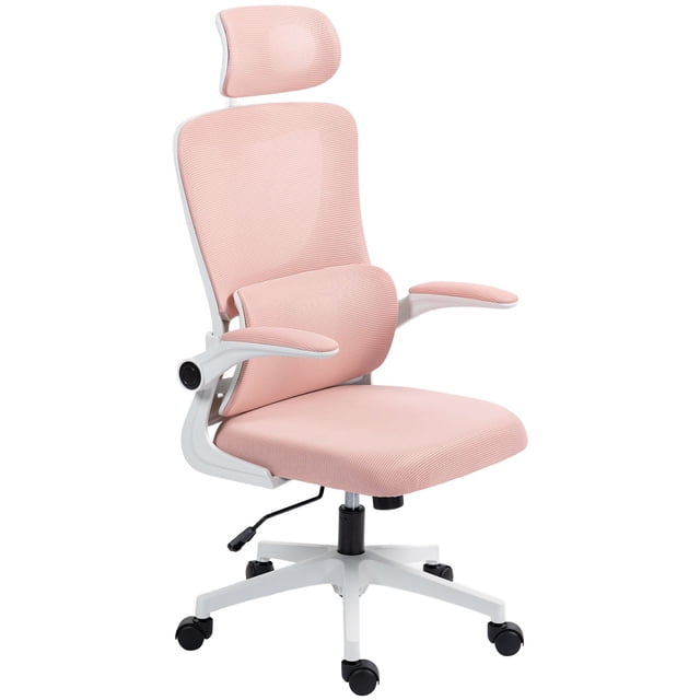 Ergonomic Pink Mesh Office Chair with Adjustable Rotatable Headrest and Lumbar Support, High Back Computer Desk Chair with Tilt Function for Home Office, Study, and Bedroom