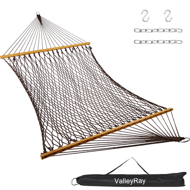 VALLEYRAY 2 Person Double Rope Hammock, Cotton Rope Hammock with Solid