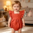thumbnail image 7 of mgoYE Baby Girls Playsuits Ruffled Bodysuit 3 6 12 18 Month Fly Sleeve Romper Newborn Cotton Linen Jumpsuit Infant Summer Clothes(Brick Red,9-18 Months), 7 of 7