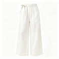 thumbnail image 6 of Tsivenald Womens Linen Wide Leg Pants Elastic Drawstring Waist Lightweight Breathable Summer Beach Casual Trousers, 6 of 7