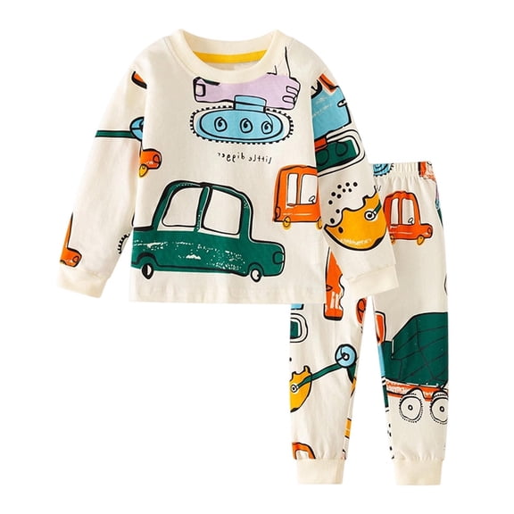 Afdoent Boys Pajamas Set Cartoon Print Long Sleeve Sleepwear Comfortable Pajamas Loungewear For Kids Homewear Nightwear Leisure 2-3 Years