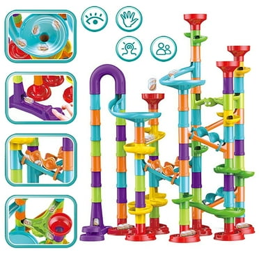 Hinzonek 113PCS Marble Run Race Coaster Set, Marble Run Railway Toys Construction Toys Building Blocks Set Marble Run Race Coaster Maze Toys for Kids