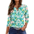 thumbnail image 5 of WTOBBY Ladies Casual Fashion V-Neck Top Featuring Floral Print, Loose Fit, and 3/4 Sleeve, Great for Spring Fall Transitions, Weekend Activities, and Daily Wear,Cyan L, 5 of 5