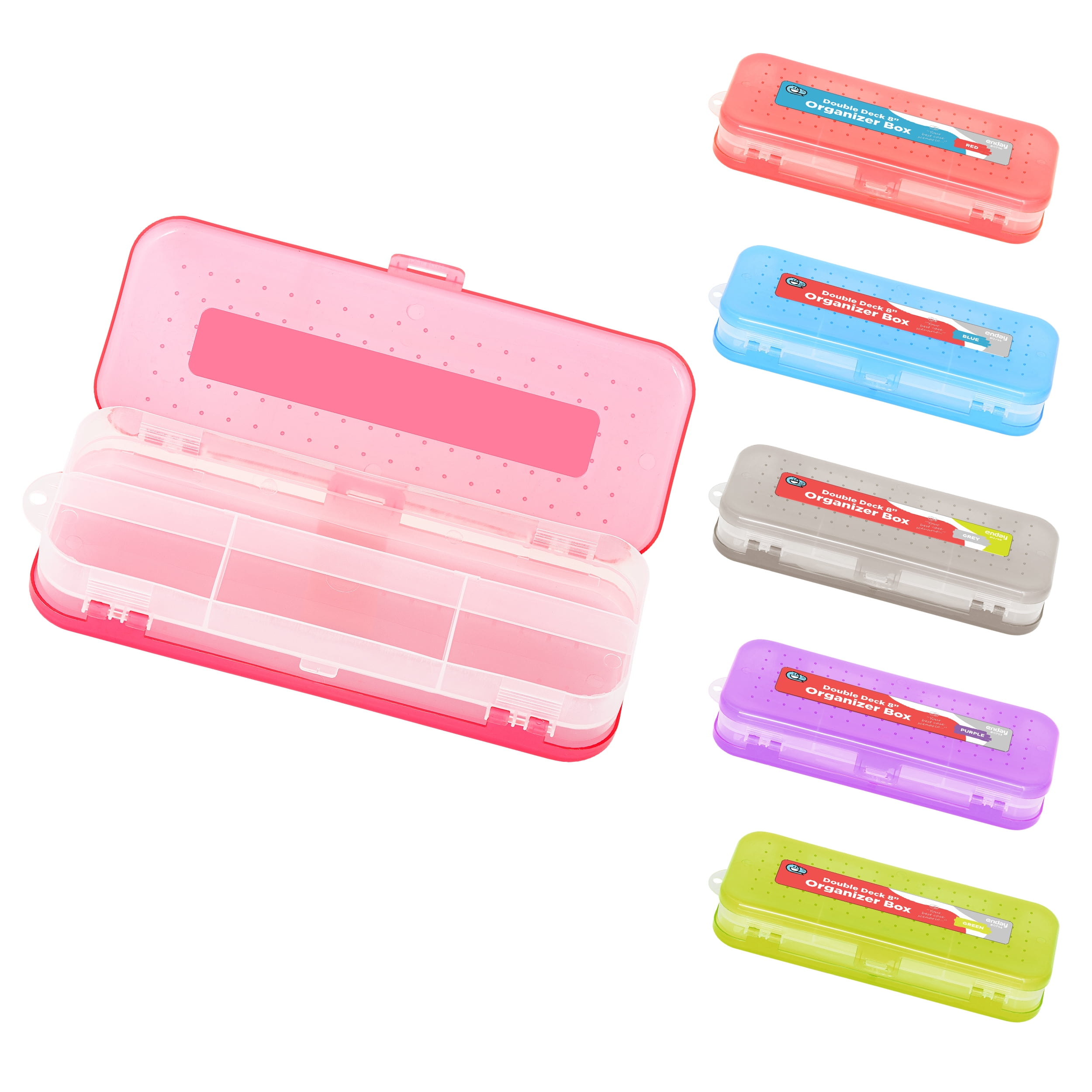 Enday Pencil Case Box School Supplies Storage Organizer Double Deck 7 Compartments Pink 8'