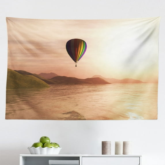 Hot Air Balloon Tapestry, Repetitive Monochrome Flying Vehicles Adventure Travel Time Print, Fabric Wall Hanging Decor for Bedroom Living Room Dorm, 2 Sizes, Charcoal Grey White, by Ambesonne