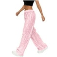 thumbnail image 4 of WULMLEO Women's Shiny Sequin Wide Leg Pants Elastic Waist Sparkly Baggy Pants Pink XL, 4 of 6
