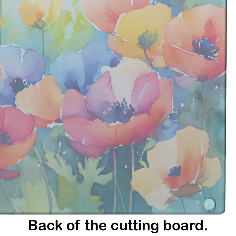 Anemones in Watercolor Glass Cutting Board Large 12 in x 15 in