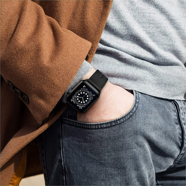 OUHENG Compatible with Apple Watch Band 49mm 45mm 44mm 42mm 41mm 40mm 38mm Genuine Leather Bands Strap for iWatch Ultra 2 1 SE2 SE Series 9 8 7 6 5 4 3 2 1 Black Black 49mm 45mm 44mm 42mm Walmart