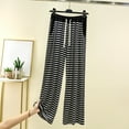 thumbnail image 2 of Womens Travel Pants Casual Striped Straight Leg Wide Leg Pants With Drape & Loose Pockets Home Pajama Pants 70% Cotton 30% Linen L Pants For Women, 2 of 4