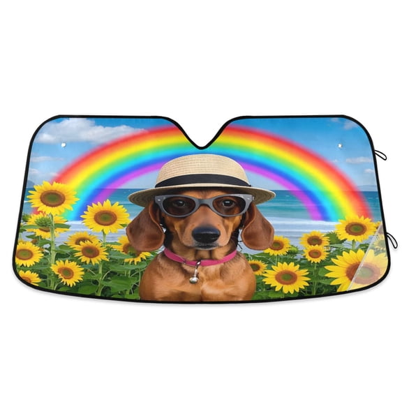 ALAZA Dachshund Dog Sunflower Windshield Sun Shade Car Foldable Sun Visor Block UV Rays Protector 55"x27.6"