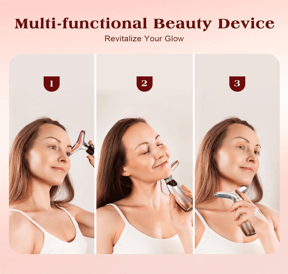 CNV Facial Massager, 7 Colors Red Light Therapy for Face and Neck, Face Lift Device with 113°F Heating Vibration for Multi Skin Care White